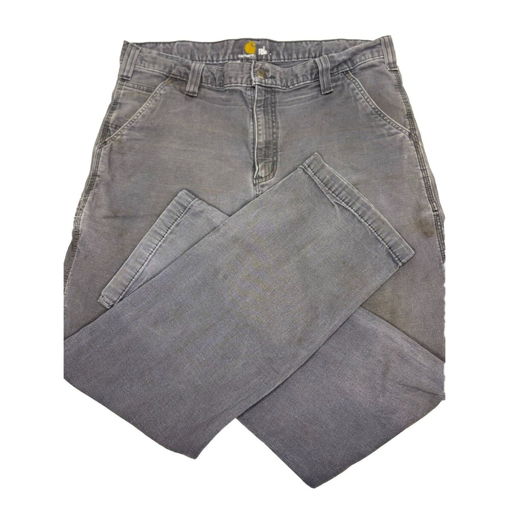 Carhartt Gray Washed Duck Relaxed 36 X 32 Carpenter Pants Perfectly Broken In